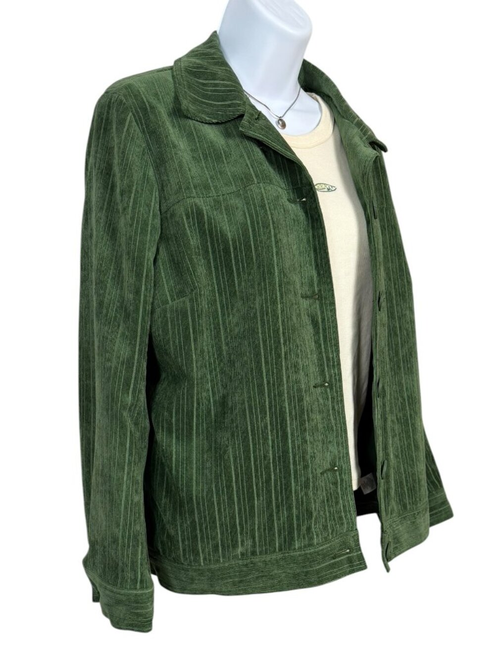 Breckenridge Petite Medium Emerald Green Corduroy Button Front Jacket
